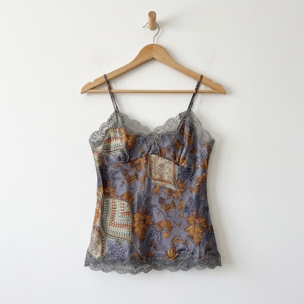 VTG Y2K Jaloux Zalu 100% Silk Lace Cami Top S Whimsigoth Boho Fairycore Paisley